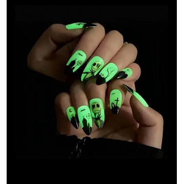 Накладні нігті Kitty Nail Хеловін неон, форма мигдаль, середні, 24 шт