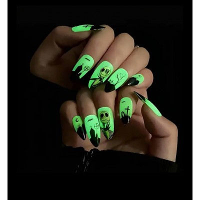 Накладні нігті Kitty Nail Хеловін неон, форма мигдаль, середні, 24 шт з доставкою по Україні
