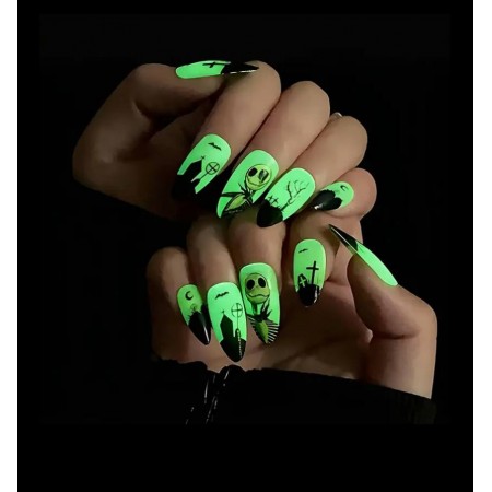 Накладні нігті Kitty Nail Хеловін неон, форма мигдаль, середні, 24 шт з доставкою по Україні