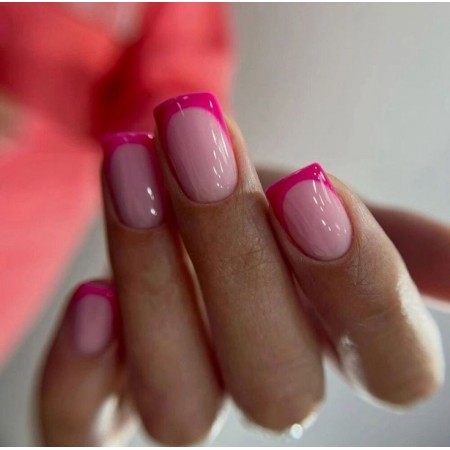 Накладні нігті Kitty Nail рожевий френч, форма квадрат, короткі, 24 шт з доставкою по Україні