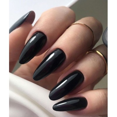 Накладні нігті Kitty Nail чорні, форма овал, довгі, 20 шт