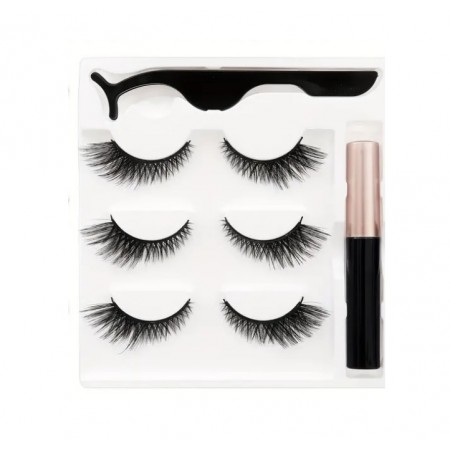 Магнітні вії False eyelashes Black-3 ефект лисички, з підводкою і пінцетом, 3 пари з доставкою по Україні