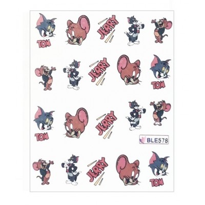 Слайдер-дизайн для нігтів BLE-578 Котики, Tom and Jerry, Том та Джеррі з доставкою по Україні