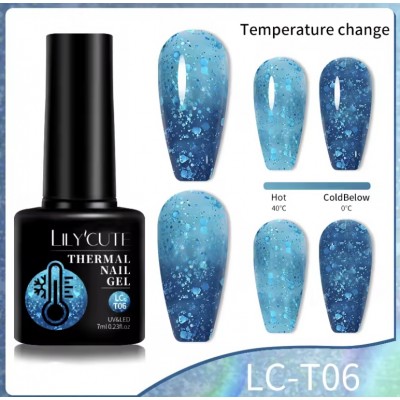 Термо гель-лак Lilycute LC-T06 блакитний з каміфубуками, 7 мл