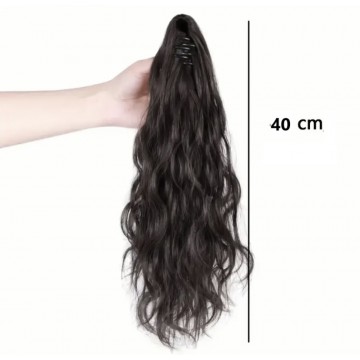 Заколка краб з штучним волоссям BlackGlamour хвіст короткий, чорний, 45 см