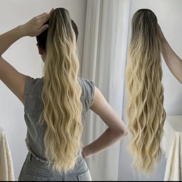Заколка краб з штучним волоссям Blonde хвіст Блонд попеляста основа, 66 см