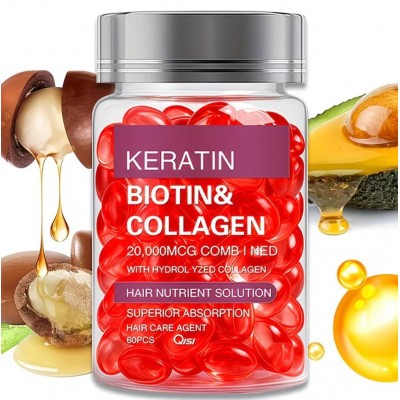 Олія для волосся Keratin Біотин та колаген, для рівності та блиску, 60 капсул з доставкою по Україні