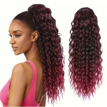 Заколка з штучним волоссям Hair хвіст темні малиново-каштанові кучері, 58 см
