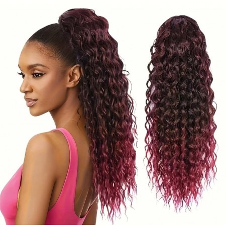 Заколка з штучним волоссям Hair хвіст темні малиново-каштанові кучері, 58 см з доставкою по Україні