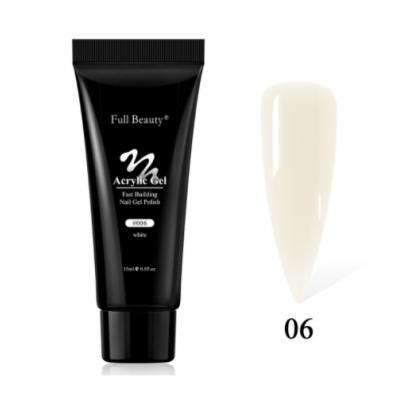 Акрил-гель для нігтів Full Beauty Acryl Gel Milk White, теплий білий 15 мл