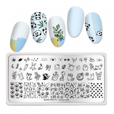Пластина для стемпінга Born Pretty  BP-L005 Animal Тварини, кіт, єнот, жираф, панда, лапки