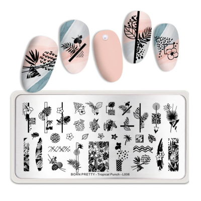 Пластина для стемпінгаBorn Pretty L-006 Tropical Punch, тропічні листя, лінії з доставкою по Україні