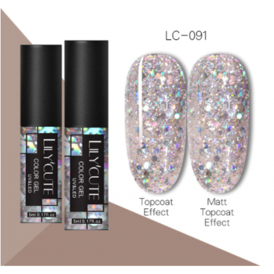 Гель-лак Lilycute LC-091 великі сріблясті блискітки, 5 мл