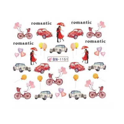 Слайдер-дизайн для нігтів BN-1151 Romantic, закохані, кульки з доставкою по Україні