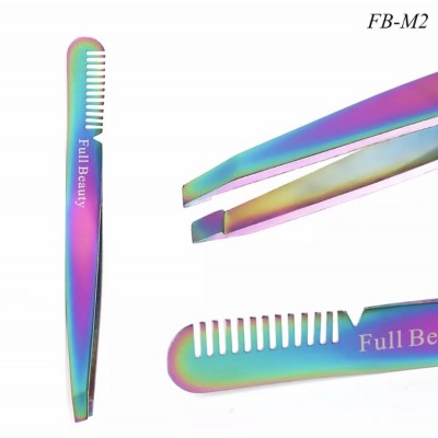 Пінцет для брів з гребінцем Full beauty, райдужний