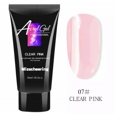 Акрил-гель для нігтів Acryl Gel Clear Pink 07, прозоро-рожевий, 30 мл