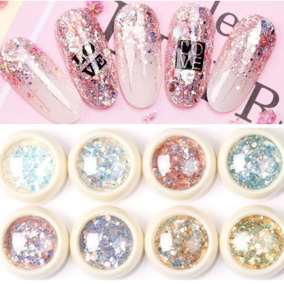 Блискітки 3D, каміфубукі, шестикутники, рожеві, перламутрові, срібні, золоті, набір 8 шт