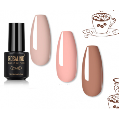 Набор гель-лаков Rozalind Coffee Powder, розово-пудровые,  3 шт по 7 мл