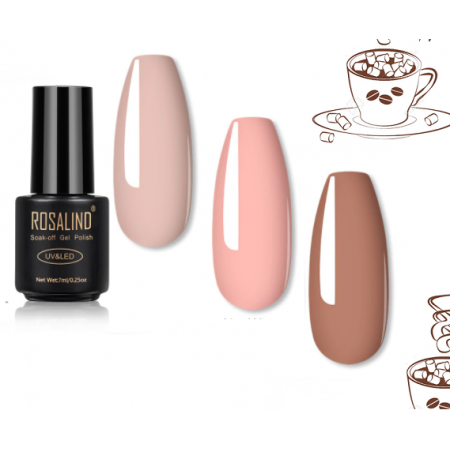 Набор гель-лаков Rozalind Coffee Powder, розово-пудровые,  3 шт по 7 мл з доставкою по Україні