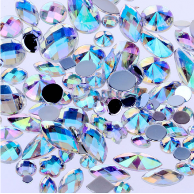 Стрази крапельки різних розмірів Crystal AB, срібні з голограмою, 100 шт з доставкою по Україні