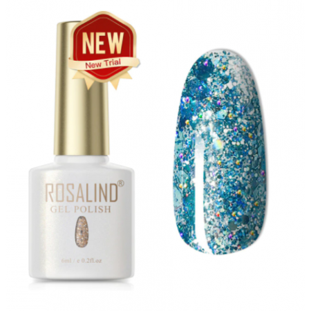 Гель-лак Rosalind PX039 блакитні блискітки, 6 мл з доставкою по Україні
